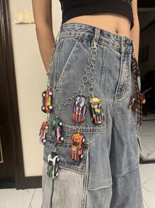 1pc Handmade Nylon Patchwork Racing Car Model Needle Buckle Belt, Casual Streetwear Y2K Punk Chic Style, Color Order Random, Fits Well With Jeans, Pants, Skirts, Versatile For Couples Summer, School Fall, Autumn, Halloween - Multicolor - View 4