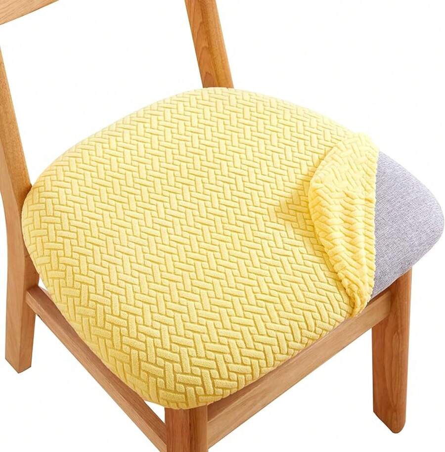 Stretch Non-Slip Soft Washable Dining Chair Covers Set Of 4, Yellow Cushion Slipcovers Kitchen And Dining Room Chairs - Jacquard Kuning - View 1