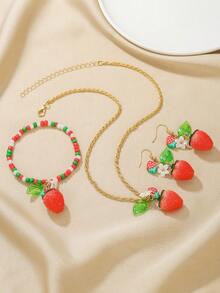 创意水果系列柠檬花吊坠项链套装，包含1对耳环和1条手链，女士珠宝礼盒套装 - 彩色 - 查看 5