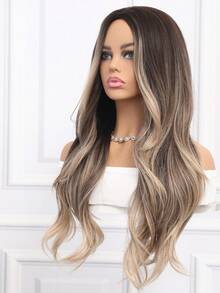 26 Inches Dark Brown Gradient Highlights Long Big Wavy Curls, Rose Lace, Suitable For Daily/Party/Holiday Wear - Màu nâu ombre - Xem 5