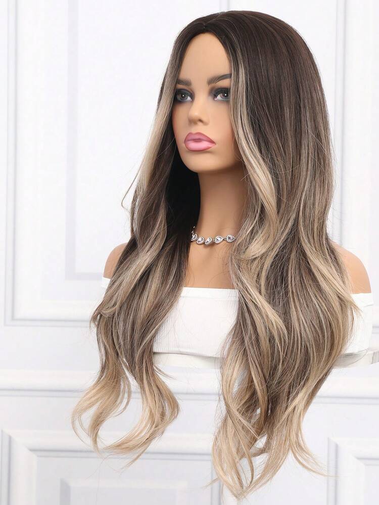 26 Inches Dark Brown Gradient Highlights Long Big Wavy Curls, Rose Lace, Suitable For Daily/Party/Holiday Wear - 漸層棕色 - 查看 5