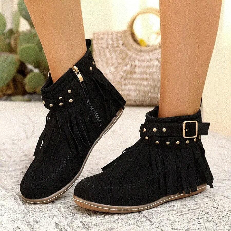 2025 Spring-Winter Women's Fleece-Lined High-Top Boots - Plus-Size Thickened And Ultra-Warm Synthetic Fabric Upper, Lace-Up Rubber Sole Casual Shoes, All-Season Comfort (Hand-Washable, Solid Color) Winter Boots For Women - màu đen - Xem 1