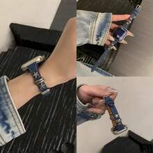 1条装饰性优雅星形超薄皮革表带，兼容系列，女士万圣节黑色吊坠，纤薄设计，尺寸：38mm、40mm、41mm、42mm、44mm、45mm、46mm、49mm，兼容 Ultra、S10、9/8/7/6/5/4/3/2/1、SE - 深藍 - 查看 2