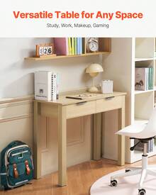 Small Desk With Drawers, Kids Desk For Bedroom, Modern Simple Study Table For Drawing, Reading, Writing, Rectangle MDF Furniture Study Storage Table For Home, Office, Light Wood - Maple - View 2