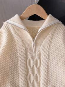 Áo len ngắn tay dài kiểu châu Âu màu trơn, cổ kéo khóa nửa thân, thích hợp mặc thường ngày cho bé gái tuổi teen, mùa xuân, thu và đông. - Màu be - Xem 3
