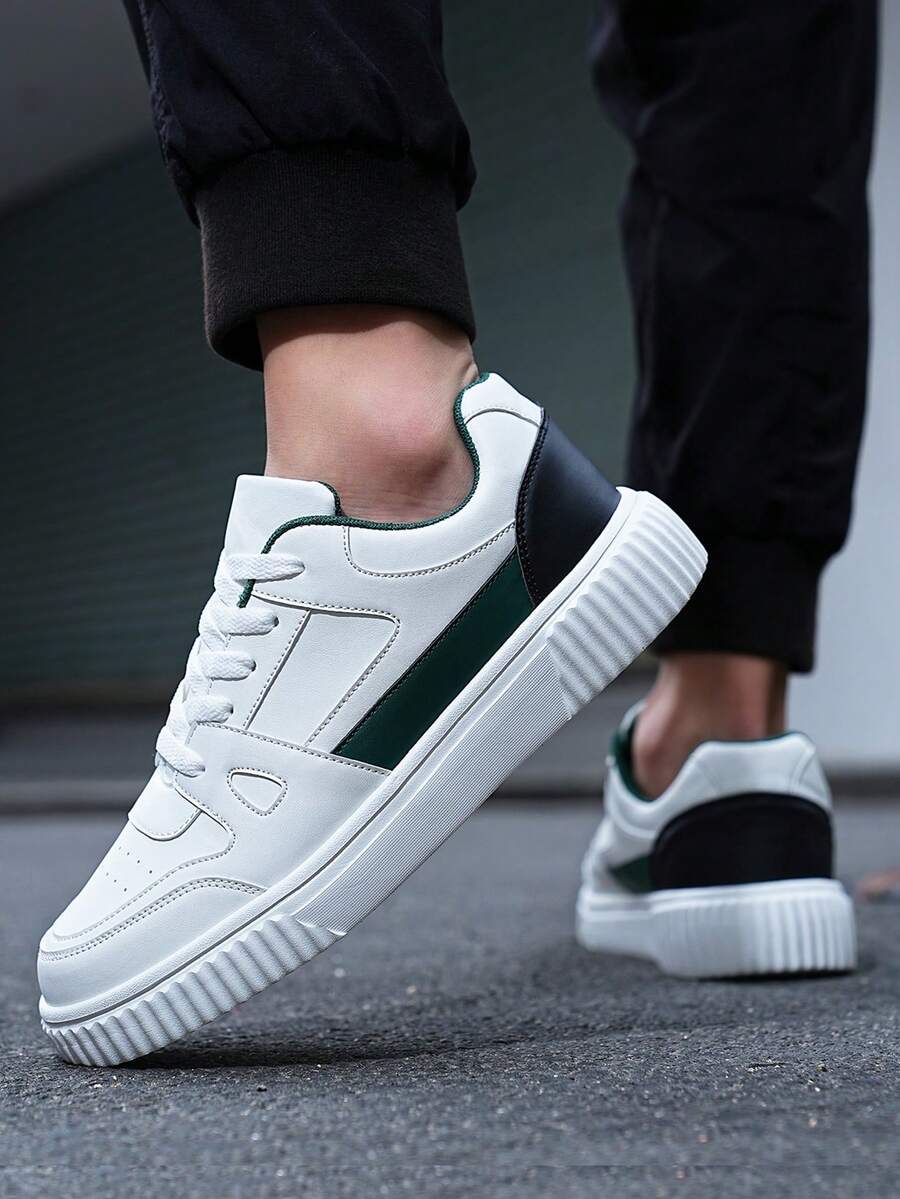 ​Men's Arctic White & Utility Green Block Low-Tops - Campus Pathway Comfort Shoes With Ring-Grip Sole, Year-Round Essential Academic Wear​ - 白綠 - 查看 1