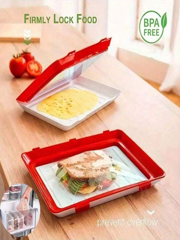 Storage Container, Stackable And Reusable Food Trays With Lids, Durable Vacuum Food Preservation Box, For Storing Fruits, Vegetables, Bread, And Meat, Kitchen Organization And Storage, Kitchen Accessories