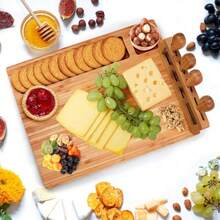 Bamboo Cheese Board And Charcuterie Boards Set & Serving Tray For Meat, And Wine - Birthday Gifts For Women, Wedding Gifts For Couples 2025, Bridal Shower, Housewarming Gifts New Home - Wood Color - View 8