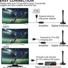 全新 4K 1080P 高清电视天线，高清 DVB-T2 信号增强器，磁性底座方便放置，接收效果强，适合家庭、汽车、户外使用（购买前请确认当地信号覆盖情况，数字电视需要机顶盒，为获得最佳效果，请避免放置在墙壁密集区域）。 - 黑色 - 查看 5