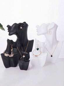 1pc Earring & Necklace Display Stand, Velvet Bust Jewelry Holder, Desktop Necklace Organizer - Black - View 5