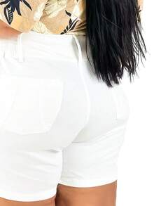 Short Lipo Jeans Branca Plus Size Modelagem que Valoriza - Branco - Visão 2
