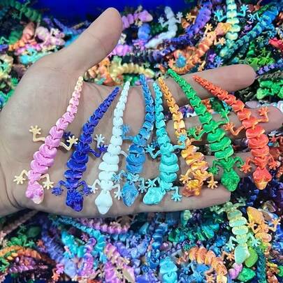 10pcs/30pcs 3D Printed Mini Gecko Multicolor Realistic Animal Lizard Toy, Interactive Cat Toy With Movable Joints, Small Decor