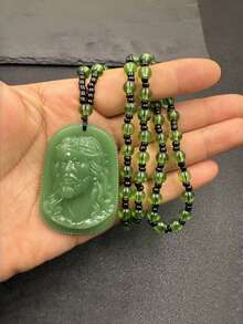 1 件黑曜石耶稣头吊坠项链，仿玉串珠链，适合男士 - 串珠項鍊 - 查看 4