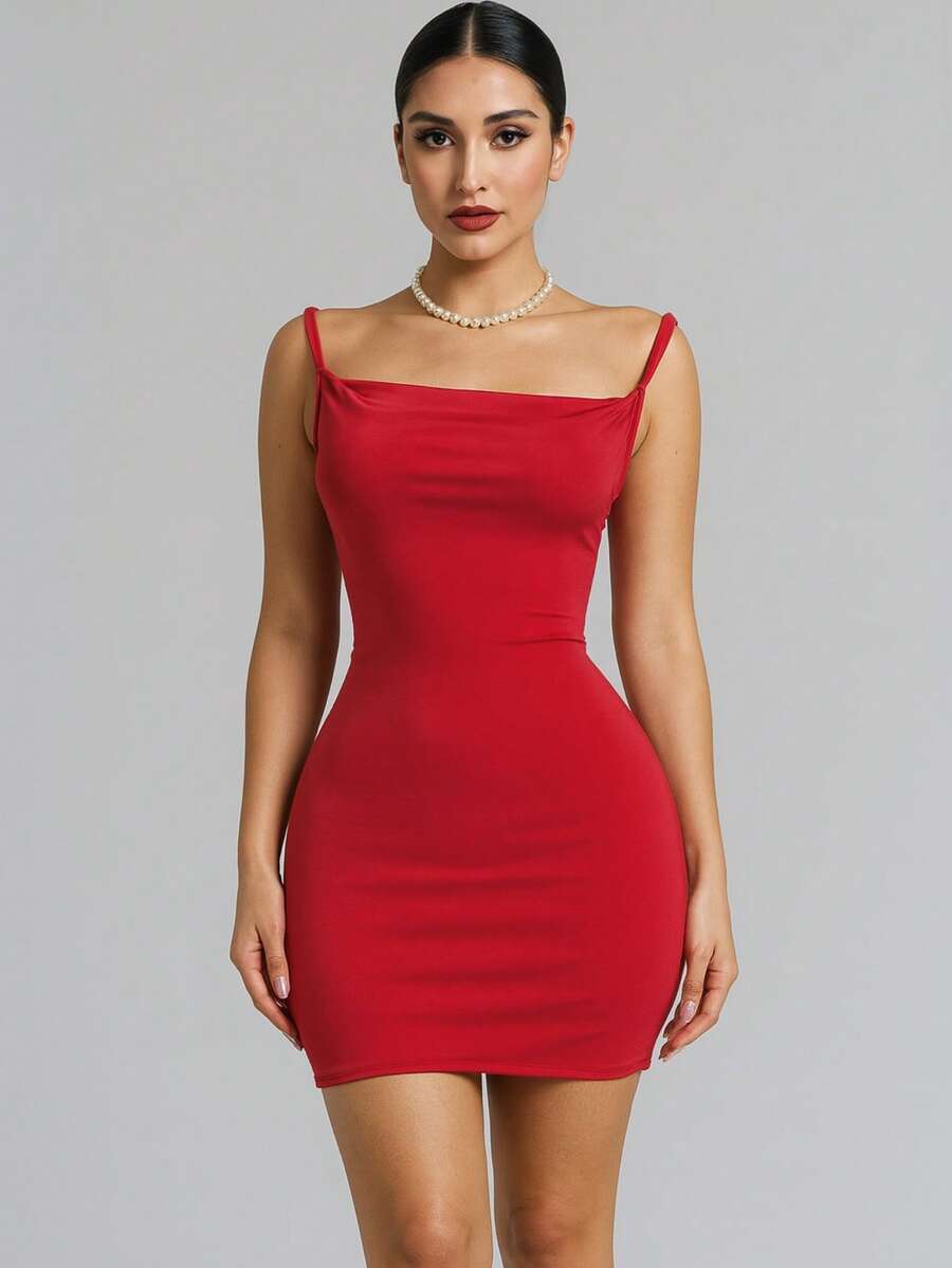 Vestido corto nudo   Liso    Elegante  Casual  Sexy  Sencillo  Fiesta    Tela    Espalda al aire  Nudo    Noche de fiesta  Vacaciones  Playa  Boda  Oficina  Fiesta de Cumpleaños  Jardín  Formal y de noche  Calle - Rojo cereza - Ver 1