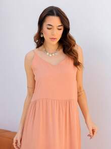 Women's Long Viscose Dress With Adjustable Straps - Khaki - View 8