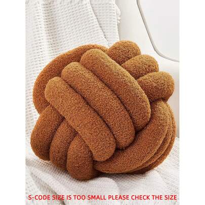 1 件纯色多功能人造毛皮绒球装饰抱枕，手工编织 3 股，适用于沙发、咖啡桌、卧室装饰，焦糖色