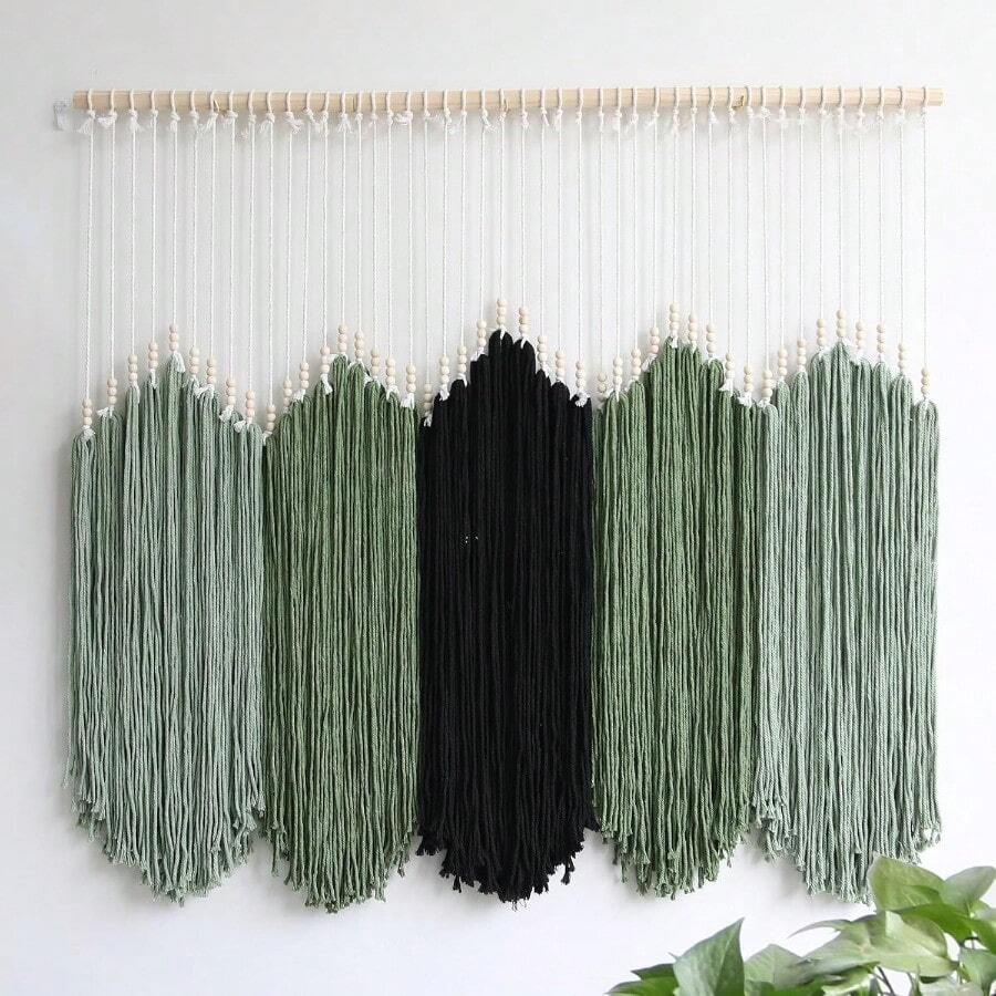HYVAKUPPA Macrame Wall Hanging Large Macrame Tapestry Boho Wall Decor Wall Art Handmade Woven Cotton Textile Tapestry Home Decoration For Living Room Bedroom - 綠色 - 查看 1