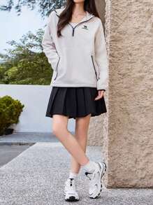 CAMEL CROWN 女士秋冬季保暖连帽套头衫加绒休闲运动服长袖上衣 - 橡木灰 - 查看 3