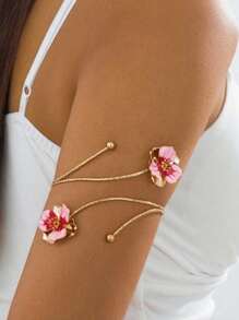 1 pieza Brazalete de doble capa con diseño de flor de trébol y gotas de aceite