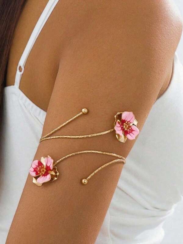 1 pièce Bracelet de bras à double couche avec motif de fleur à gouttes de ligne et de trèfle