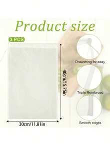 3个尼龙坚果奶过滤袋，30 x 40厘米细网纱布，可重复使用食品过滤器，适用于火鸡、罐头食品、奶酪制作、过滤、果汁、咖啡、酸奶、茶 - 白色 - 彩色 - 查看 2