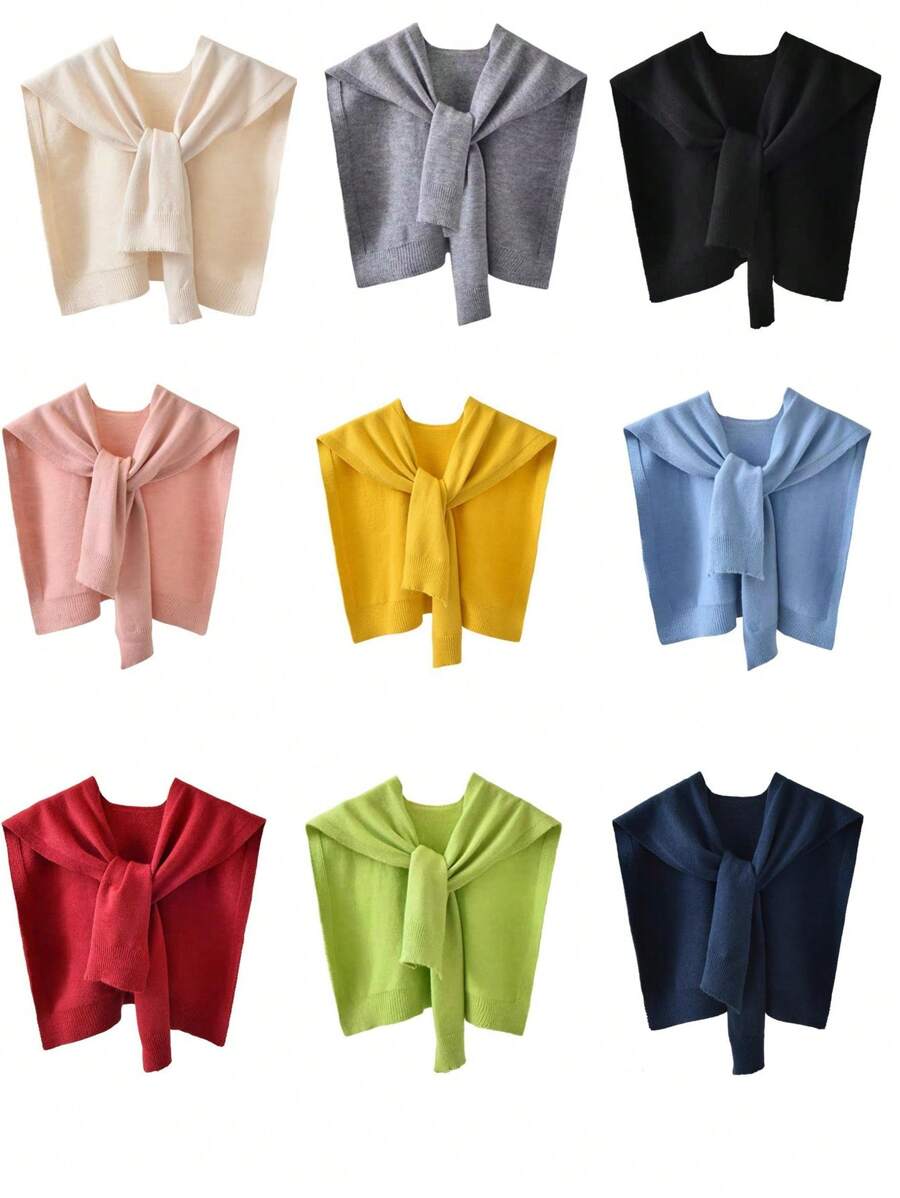 女士针织披肩，纯色肩披开衫，轻薄夏季围巾系颈配饰，春秋季连衣裙搭配。