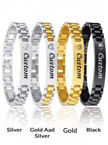 1pc Custom Personalized Stainless Steel Men's Bracelet, Customized Watch Strap Bracelet Personalized Name Bracelet For Men Name Dad Bracelet For Husband Father Unique Ideal Gifts For Him Boyfriend, Dad, Family, Friends, Son, Grandparents For Anniversaries