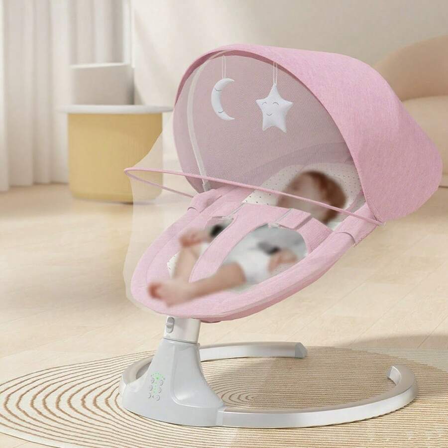 Electric Baby Rocking Chair With Mosquito Net And Music, Relaxing Rocking Chair For Kids, Frees Mom's Hands - 粉色 - 查看 1
