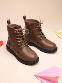 Kids Combat Boots | Ankle-Length Style With Side Zipper For Toddler & Little Kid - 棕色 - 查看 1