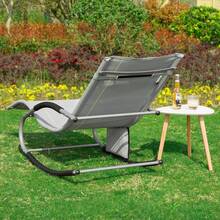 SoBuy 2-er Set Sonnenliege Schaukelstuhl wetterfest mit Kopfkissen – Relaxliege Gartenliege Schaukelliege Liegestuhl mit Seitentasche – Outdoor Balkon Camping bis 150 kg, OGS28-SCHX2 Gartenmöbel Braun Teslin-Stoff Metall 63x150x87 cm - Grau - Übersicht 5