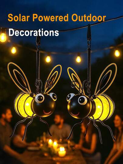Outdoor Bee Lights - Solar Hanging Bee Decor Lights With Spring - Outdoor Hanging Solar Lights, Suitable For Garden, Yard, Patio, Porch Decor And Birthday Gifts (Yellow)