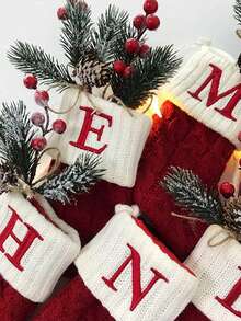 1Pc Knitted Letter Christmas Socks, Christmas Alphabet Knit Stockings, Mini Christmas Socks With Embroidered Letters, Merry Christmas Decorative Socks, Xmas Decor, Christmas Decorations For Home, Christmas Ornaments, Christmas Tree Decorations, Christmas Theme Dress Up Home Decor Christmas Decorations Room Decor Winter Christmas Decorations Home Christmas Gifts