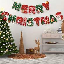 طقم لافتة عيد الميلاد السعيد، ديكور رجل الثلج وسانتا كلوز، إكليل شجرة عيد الميلاد والرنة، لافتة عيد الميلاد السعيد للجدران والنوافذ، مستلزمات حفلة عيد الميلاد