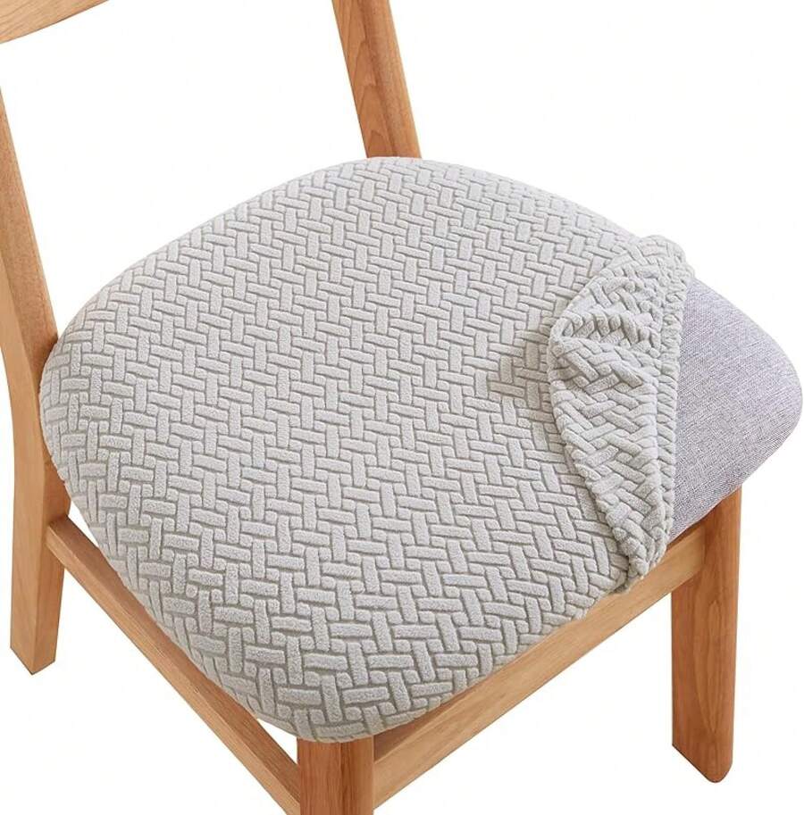 Stretch Non-Slip Soft Washable Dining Chair Covers Set Of 4, Yellow Cushion Slipcovers Kitchen And Dining Room Chairs - Jacquard Grey - View 1