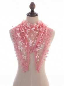 1pc Women Floral Lace Shawl With Hollow-Out Flower Pattern Decor, Breathable Fringed Triangle Scarf For Outdoor And Daily Use, Summer - Multicolor - View 35