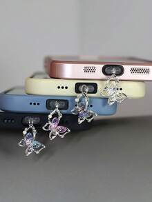 1 件全新蝴蝶珍珠防尘塞，仿珍珠和钻石装饰，渐变色蝴蝶手机防尘塞，手机防尘塞配件 - 彩色 - 查看 1