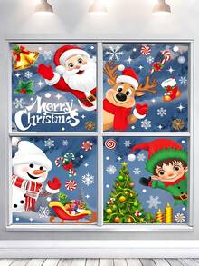 268pcs/9Sheets Christmas Window Clings For Glass, Christmas Window Decorations Snowflake Santa Reindeer Snowman Stickers For Wtiner Holiday Indoor Windows Decorations Decals,Indoor Christmas Stickers, Christmas Party Decorations,Winter Frozen New Year Party Supplies Wonderland Decorations,Christmas Decorations Home,Christmas>Decoration - Multicolor - View 5