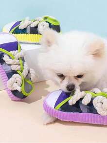 狗狗吱吱叫玩具，帆布鞋形状运动鞋狗狗咀嚼玩具，适合小型犬，耐用吱吱互动狗狗绳玩具，小狗牙齿清洁咀嚼宠物玩具 - 查看 5