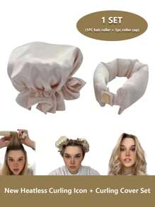 1 Pacote / 2 Pacotes Ferramenta Sem Calor para Ondular o Cabelo, Conjunto de Boné e Enrolador de Cabelo de Cetim Macio, Ferramenta de Ondulação Flexível Natural, Ferramentas de Penteado para Cachos Sem Esforço, Rolos de Cabelo Ondulado para Dormir à Noite, Acessórios de Penteado de Ondas, Enrolador de Cabelo Sem Calor