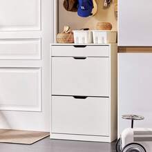SoBuy 2 Flip-Drawers 1 Pull Out Drawer Shoe Cabinet Shoe Storage Cupboard Shoe Rack White W60 X D30 X H90cm FSR180-W - White - View 12