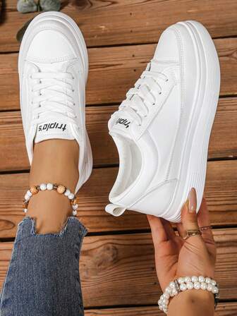 2025 New Autumn Girls' High-Top Breathable White Sneakers, Soft-Soled Fashionable Girl's Shoes, Suitable For Students, Campus, And Teenagers' Matching