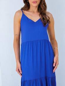 Women's Long Viscose Dress With Adjustable Straps - 寶藍色 - 查看 6