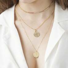 Zodiac Coin Embossed Choker Necklace Disc 12 Astrology Horoscope 14K Gold Plated Round Pendant Personalized Necklace Women Men - H 處女座(8月23日至9月22日) - 查看 8