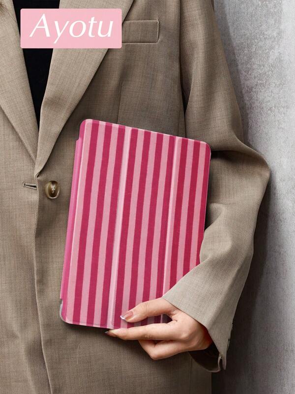 Ayotu 粉色条纹保护壳适用于 iPad 10.2 英寸 2021/2020 iPad 第 9/8 代，兼容三星 Galaxy Tab A8 10.5 英寸 2022，兼容华为 Matepad 10.4/Tab，带笔架，支持自动睡眠/唤醒盖，时尚保护壳