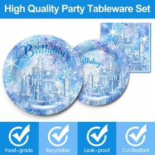 168pcs Frozen Birthday Party Supplies, Disposable Snowflake Paper Plates, Cups, Napkins,Cutlery And Tablecloth For Christmas Winter Wonderland Frozen Birthday Party Decorations Serves 24 - Đông lạnh - Xem 3