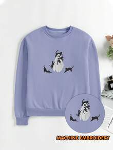 Áo nỉ thêu hình ma và mèo đen – Áo cổ tròn ấm áp cho ngày Halloween - Màu xanh nhạt - Xem 3