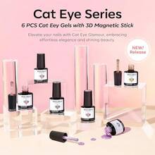 Cat Eye Gel Nail Polish Set, 6 Colors 9D Glassy Cat Eye Glitter Gel Polish Black Red Purple Blue Silver Brown Nail Polish All Seasons With Magnet Soak Off Led DIY Salon Gift-842643 - A1-CozyGlow貓眼 - 查看 9