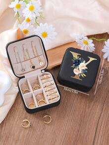 1pc Floral Rose Initial Jewelry Box, A-Z PU Leather White Portable Travel Jewelry Box, Black Jewelry Storage Box, Pink Mini Portable Zipper Jewelry Box, Necklace, Ring Pendant, Bracelet, Earring Storage Box, Jewelry Packaging Box, Suitable For Mother's Gift, Wedding Gift, Bridesmaid Gift, Anniversary Gift, Christmas Gift And Girlfriend's Boutique Gift. - Multicolor - View 70