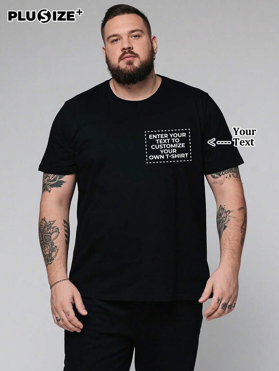 Customized Personalized Commemorative Gifts And Men's Casual T-Shirts, Add Your Own Photos (Family Photos/Selfies/Pet Photos/Friend Photos/Couples Photos/Girlfriend Photos/Gifts/Couple Symbols) And Text, Design Your Father's Day And Mother's Day Personalized Printed T-Shirts - Black - View 1