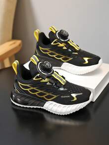 Children's Breathable Sports Shoes, EVA Soft-Soled Fashionable Casual Shoes For Teenagers, Low-Top Mesh Kids Sneaker, Running Shoes Suitable For Boys And Girl. Lightweight And Comfortable Sports, Basketball Shoes With A Rotating Buckle Closure Method - 黑色 - 查看 6